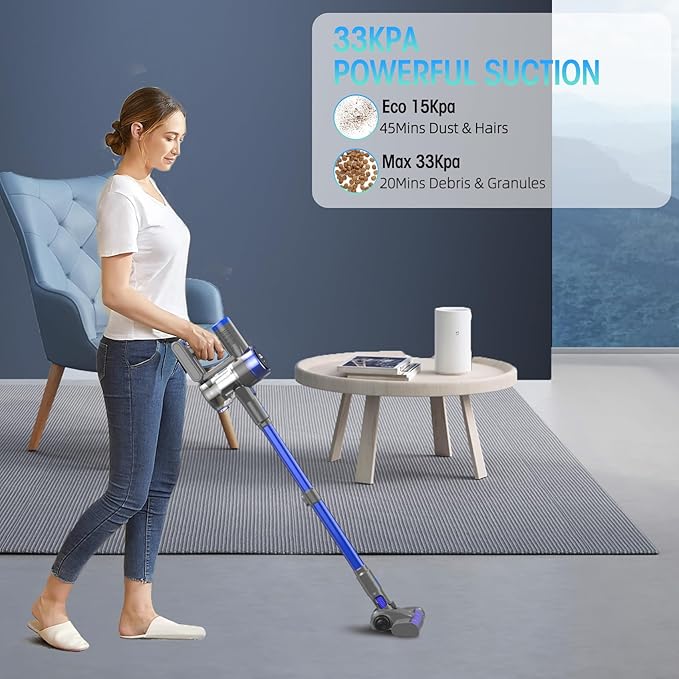 Cordless Vacuum Cleaner 8-in-1 Strong Power Suction Stick Vacuum Cleaners with 2200 mAh Detachable Battery Lightweight Self-Standing 45 Mins Runtime for Home Low-Pile Carpet Pet Hair
