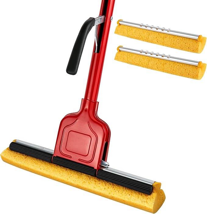 Cellulose Sponge Pop Up Sponge Mop with 2 Swop Roller Sponge mop Suitable for Wood Ceramic Tiles and Other Flat Floors (1 Handle and 2 Heads)