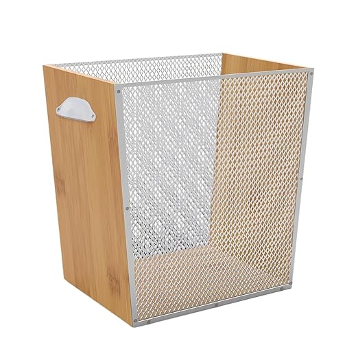 3 Gallon Bamboo-Wooden Trash Can - Rustic Office Waste Paper Basket - Decorative Garbage Bin for Bedroom Bathroom Kitchen Living Room