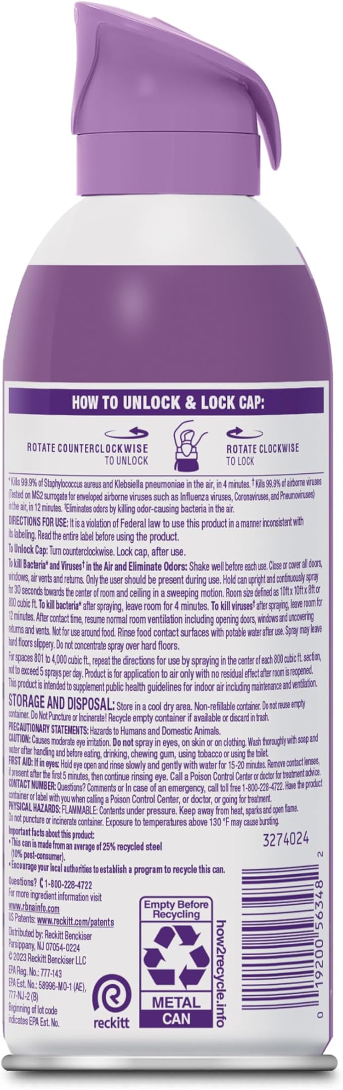 Lysol Air Sanitizer Spray with Bacterial Odor Eliminator for Home &amp Office Sanitizing Air Spray Air Freshener Alternative Lavender Sky Scent 10 oz (Pack of 3)