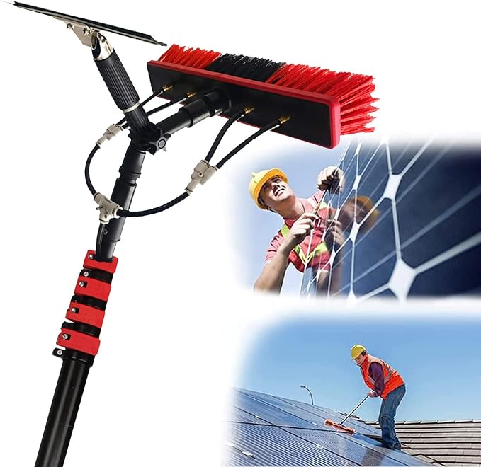 Window Cleaning Rod 24 Ft Long Water Delivery Brush with Squeegee 7.2 M Water Delivery Cleaning System with Hose Cleaning Tool for Window Glass Solar Panel5.4M/18FT