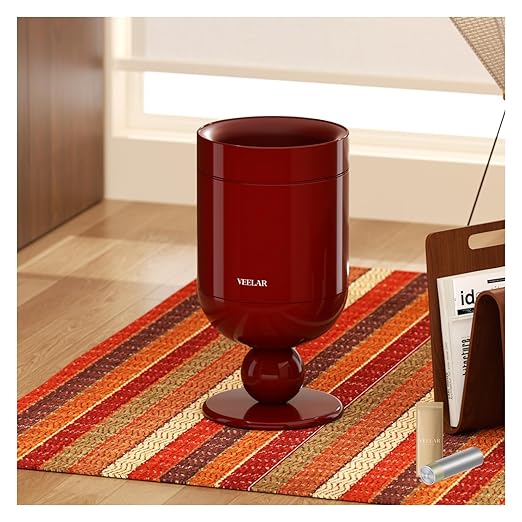 Bathroom Metal Trash Can 4 Gallon (15 L) Garbage Can Lid-Free Trash Bin for Bedroom Office Living Room (Burgundy Top Open)