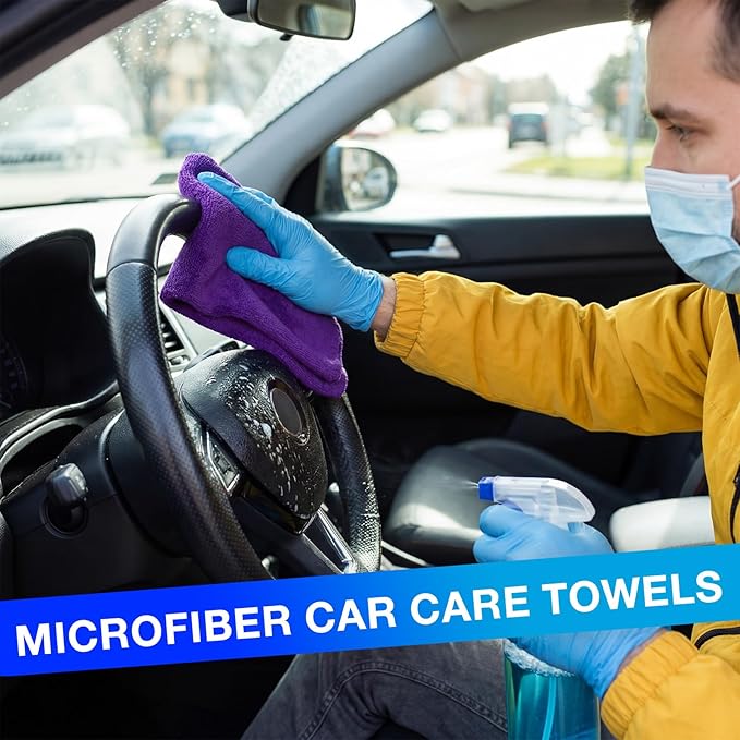 Nuenen 60 Pcs Microfiber Cleaning Cloths for Cars 16 x 16 Inch Ultra Absorbent Car Towels Drying Reusable Cleaning Supplies House Kitchen Window Microfiber Towel (PurpleBlue)