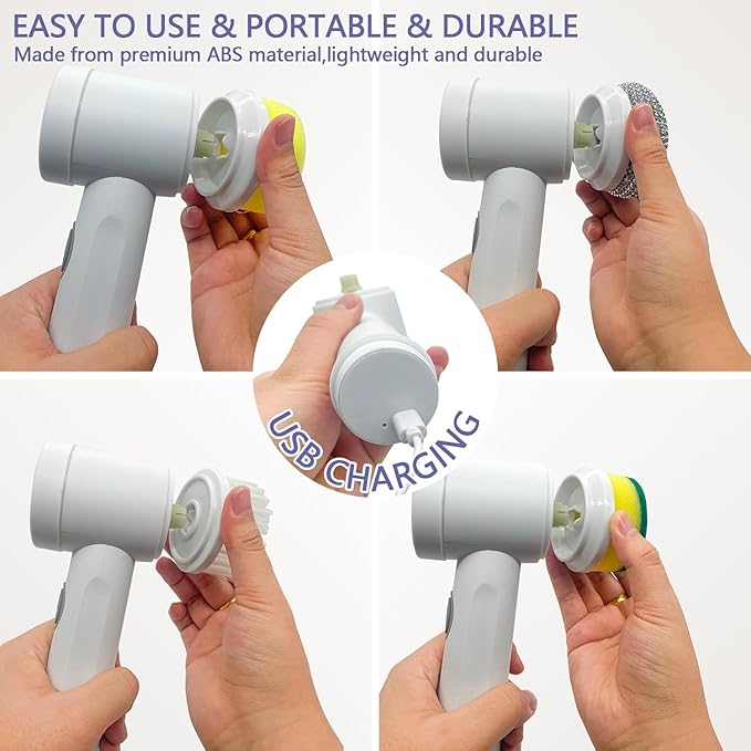 Electric Spin Scrubber - Shower ScrubberBathroom Scrubber Electricfor Cleaning Tub Floor Tile Window Sink Kitchen Cleaning with 6 Electric Cleaning Brush Head (6)