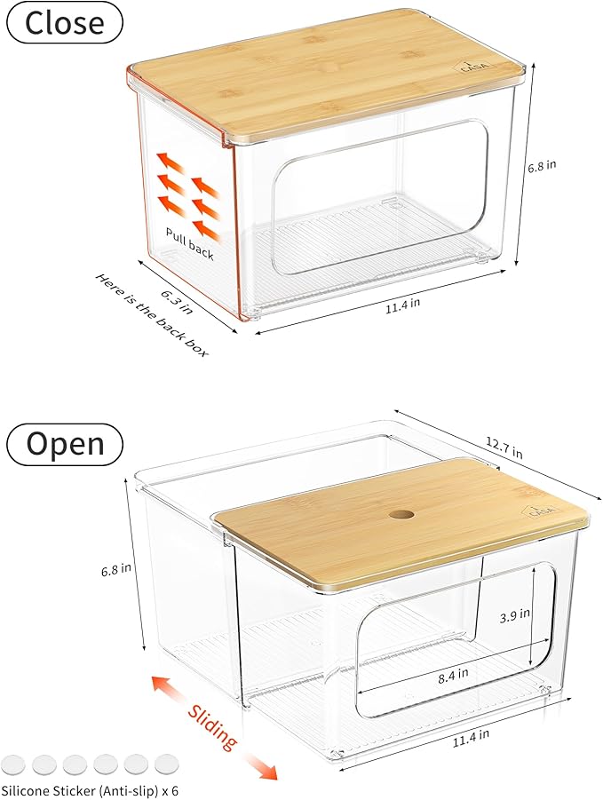 Trash Bag Dispenser Under Sink Organizer 2-in-1 Acrylic Trash Bags Holder with Bamboo Lid Holds Large Rolls up to 100 Count Garbage Bag Storage Container for Kitchen Pantry Laundry Room