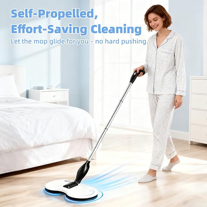 Electric Mop for Floor Cleaning As Seen On TV Cordless Spin Mopper Motorised Electric Mops for Hardwood Tile Laminate Floor Daily Light Cleaning (No Water Tank)