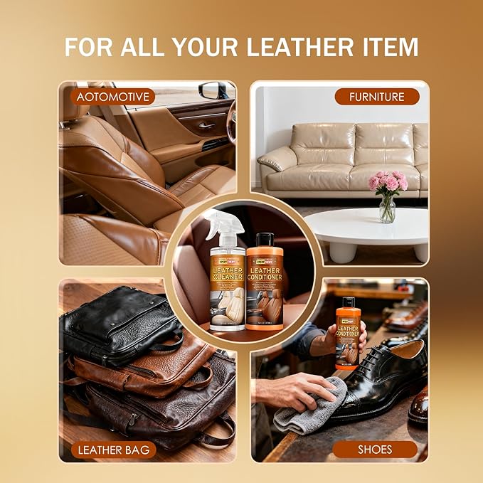 Leather Cleaner and Conditioner Kit Leather Care for Car Seats Furniture Couches Boots Bags &amp More Safe for Any Color 2 x 16oz