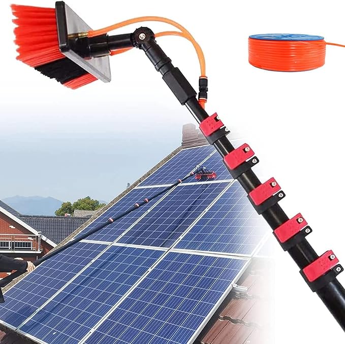 Glass Cleaning Brush Home Water Fed Telescopic Pole Kit Solar Panel Brush Rotating for Photovoltaic Panel10.8M Telescopic Cleaning Brush for Solar Panels &amp Windows - Water Fed Multi-Angle E