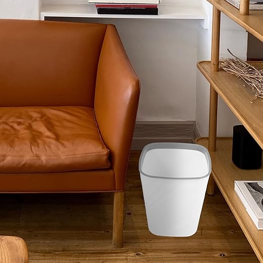 NUOBESTY Large Capacity Trash Can Plastic Garbage Bin with Press Ring for Secure Trash Bag Placement Small White Wastebasket for Home Office Kitchen Bathroom Living