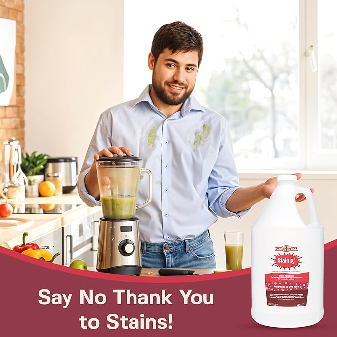 Stain Remover Effectively Eliminates Stains from Wine Berries &amp Blood on Colorfast Fabrics Carpets Upholstery &amp Jewelry Fragrance Bleach &amp Dye-Free Peroxides &amp Phosphates 1 Gall