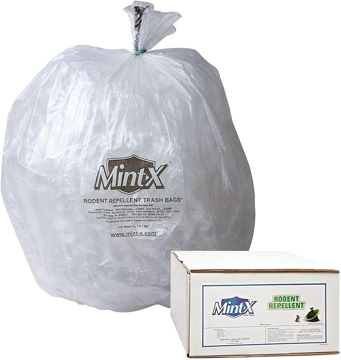 Mint-X Rodent Repellent Trash Bags 1.3 Mil Flat Seal 46 Height x 40 Length Clear (Pack of 100)MX4046XHC