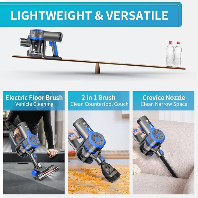 Cordless Stick Vacuum Cleaner 45 Minutes Run-Time 4 in 1 Lightweight Stick Vacuum 200W 3 Power Modes HEPA Filter for Hardwood Floors Carpet Pet Hair Car (E20 Pro)