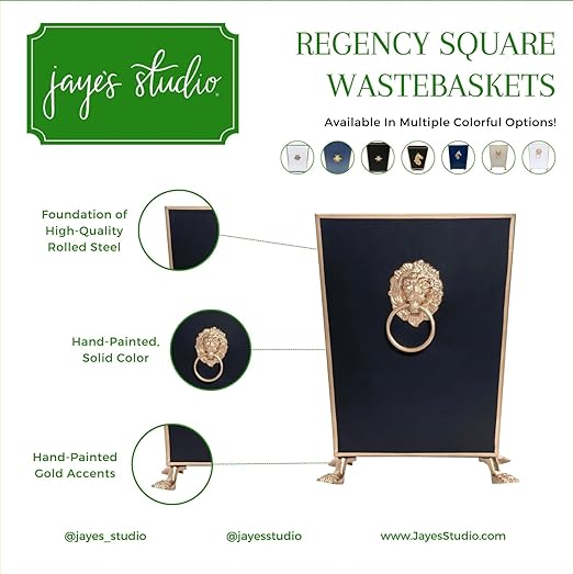 Jaye’s Studio Decorative Waste Basket Bathroom With Gold Feet Garbage Can Bedroom Vanity Metal Office Trash Cans Square Trash Bin No Lid Taupe Bathroom Accessories Lion’s Head Accent Paws &amp C