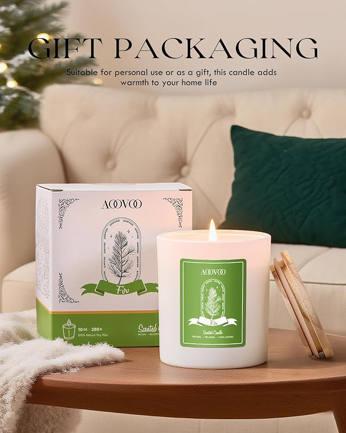 AOOVOO Fir Scented Candles for Women - Aromatherapy Candle with Crystals Inside 10oz Soy Candles for Home Scented Birthday Gifts Valentines Day Candle for Women Mom