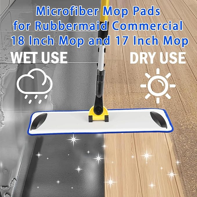 4-Pack Commercial Microfiber Mop Pads | Fits 17 &amp 18 Flat Mops - Reusable Wet/Dry Refills for Hardwood Tile &amp Laminate Floors