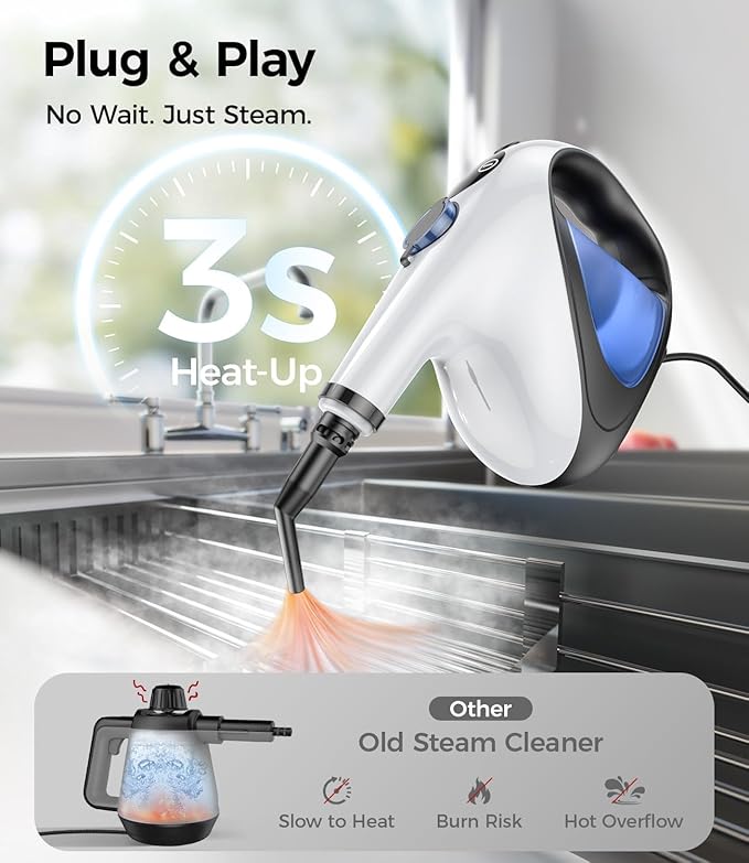 Handheld Steam Cleaner for Home 3s Instant Heat-Up No Need to Wait Upgrade 2 LB Light Weight Easy Refill Portable Steamer Cleaner for Furniture Couch Grout Walls Kitchenware Cleaning