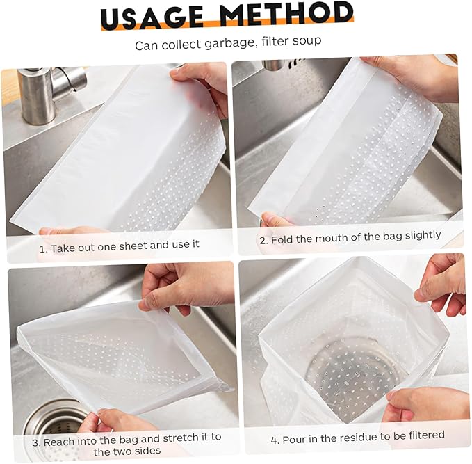 VICASKY 150 Pcs Self Standing Trash Bags Transparent Waste Bin Bags for Kitchen Sink Strainer Suitable for Daily Picnic Office Bedroom Use