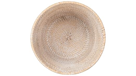 KOUBOO Loma Round Rattan Paper Waste Basket Trash Can Bathroom Garbage Bin Bedroom Kitchen Office Home Desk Small Wicker Bin for Waste Paper Latte