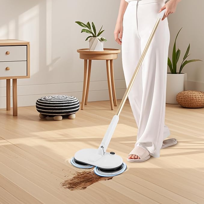 Cordless Mop Electric Spin Mop for Hardwood Floor Cleaner Machine Cordless Spin Mopper Motorised Electric Mops for Hardwood Tile Laminate Floor Daily Light Cleaning (No Water Tank)