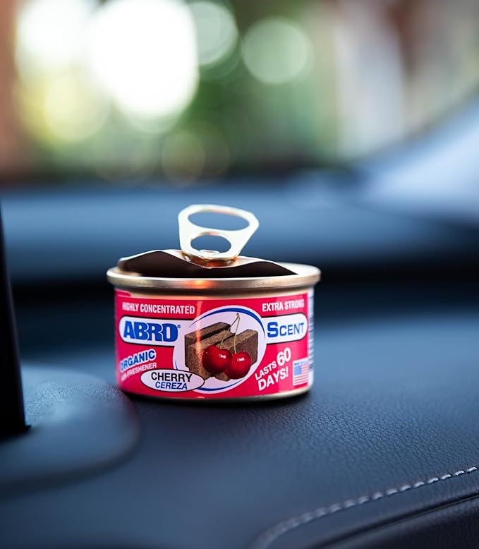 ABRO Scent 12-Pack Organic Air Freshener Can Cherry Scent 3 Spill Proof Blocks per Can Ideal for Car Scents New Car Smell Lasts Up to 60 Days Use in Home Bathroom Car or Office