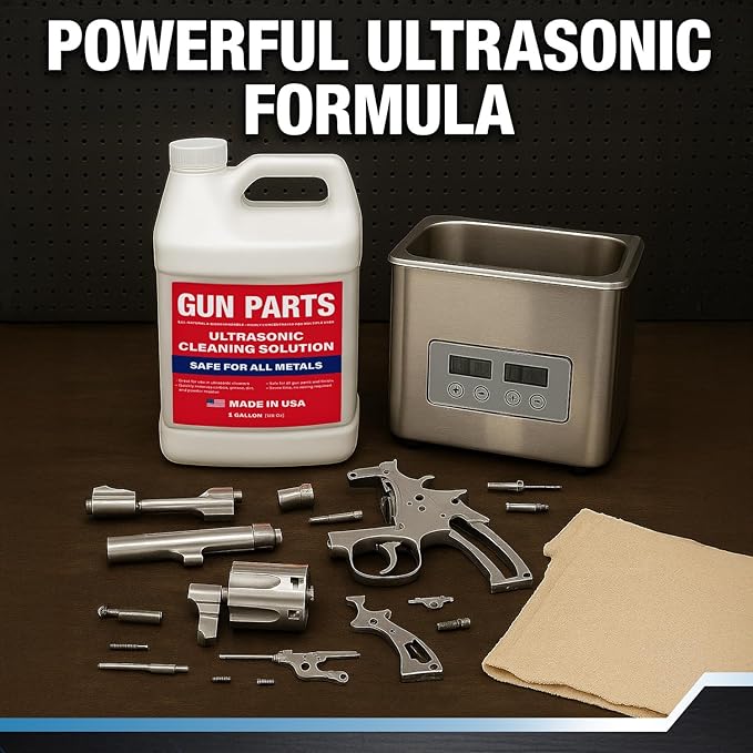 Ultrasonic Gun Cleaning Solution - 1 Gallon/128oz [Made in USA] Concentrated Formula Mixes into 6 Gallons - Firearm Cleaning Fluid for Brass &amp Gun Parts - for Ultrasonic Cleaner Use