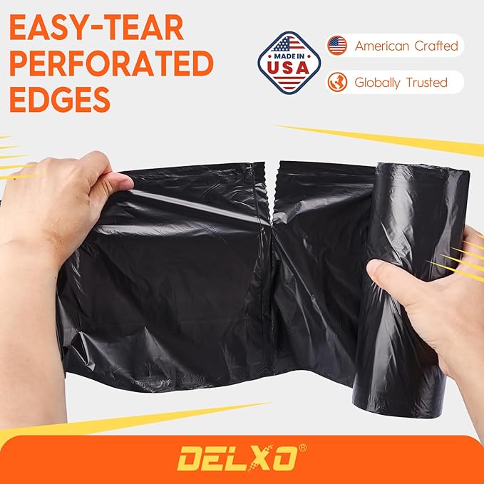 Delxo 55-60 Gallon Trash Bags 100 Count – 0.9 Mil Medium Duty Garbage Bags Durable &amp Puncture-Resistant Plastic Bolsas para basura Perforated Design– Made in USA for Kitchen Yard Office (Blac