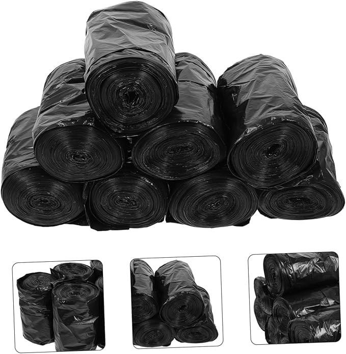 200Pcs Thickened Portable Trash Bags Garbage Pouches for Bathroom Kitchen and Living Room Durable Pe Easy Use Design Black Color