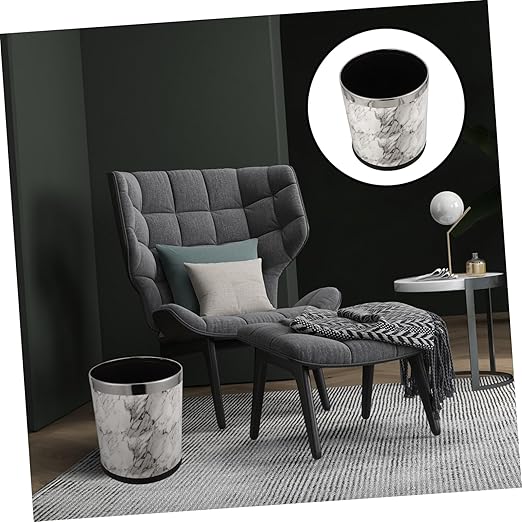 GLEAVI Marble Pattern Trash Can Elegant Wastebasket for Home Bathroom Office Double-Layer Plastic Easy to Clean Space-Saving Design for and Spaces