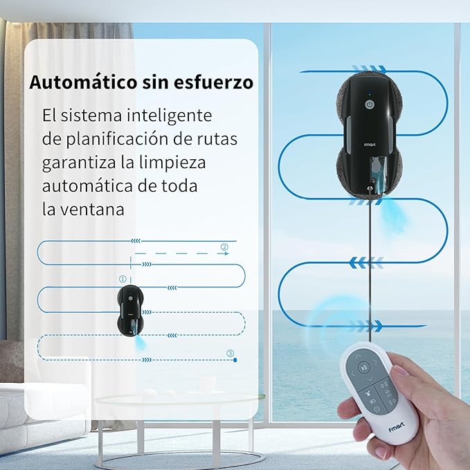 FMART T9Pro Window Cleaning Robot - 3800PA Ultrasonic Water Spray AI Path Planning AI Edge Detection Window Cleaner Robotic with Remote Control &amp 10 Cloths - Deep Clean Windows Tiles