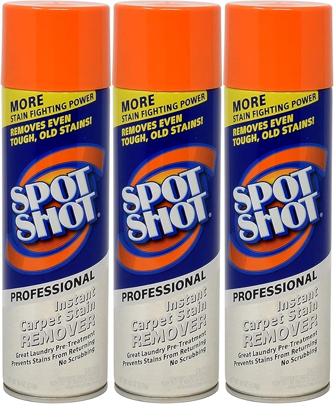 Spot Shot 18 oz Professional Carpet Stain Remover 3 Pack and 4 UBEN Microfiber 12x12 Cleaning Cloths Included