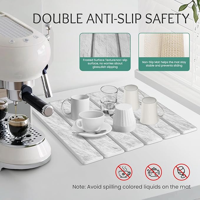 Stone Dish Drying Mat Collapsible Diatomaceous Earth Absorbent Mat Quick Dish Drying Pad Dish Rack Pad Match Any Counter to Multiple Usage for KitchenBathroom