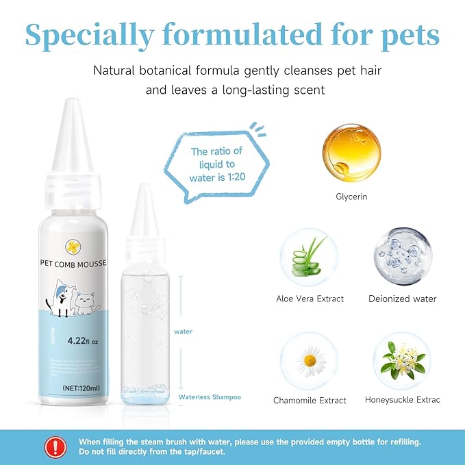 Pet Steam Brush for Dog &amp Cat – shower bath brush – Steam for Shedding &amp Grooming Water Brush for Long &amp Short Haired Pets Spritz Defur Comb 3-in-1 Spray Hair Removal Comb Includes 1*Water