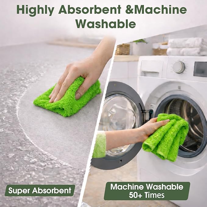 Microfiber Cleaning Cloth Roll - 100 Pack Tear Away Microfiber Paper Towels Reusable Washable Scratch-Free Kitchen Towels for Car Home Kitchen Glass Dishes (Neon Green)