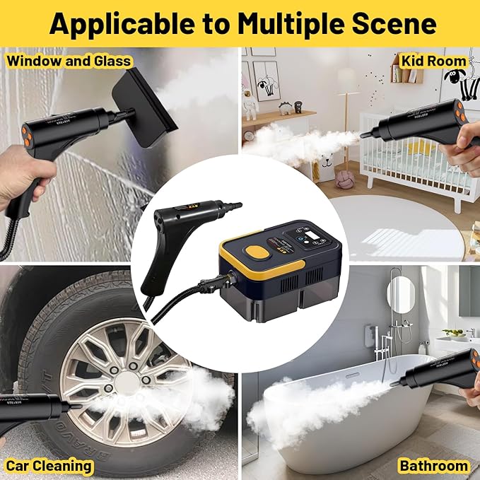 Steam Cleaners 2500W High Pressure Steamer for Cleaning Handheld Portable Steam Cleaner 15s Fast Heat-Up &amp 42.3oz Tank Steamer Cleaner for Home Car Kitchen Bathroom Floor Grout Tile