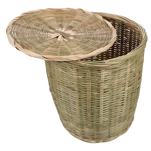Handwoven Bamboo Storage Basket with Lid Versatile Woven Wastebasket for Kitchen Bedroom and Toy Organization Bamboo Material