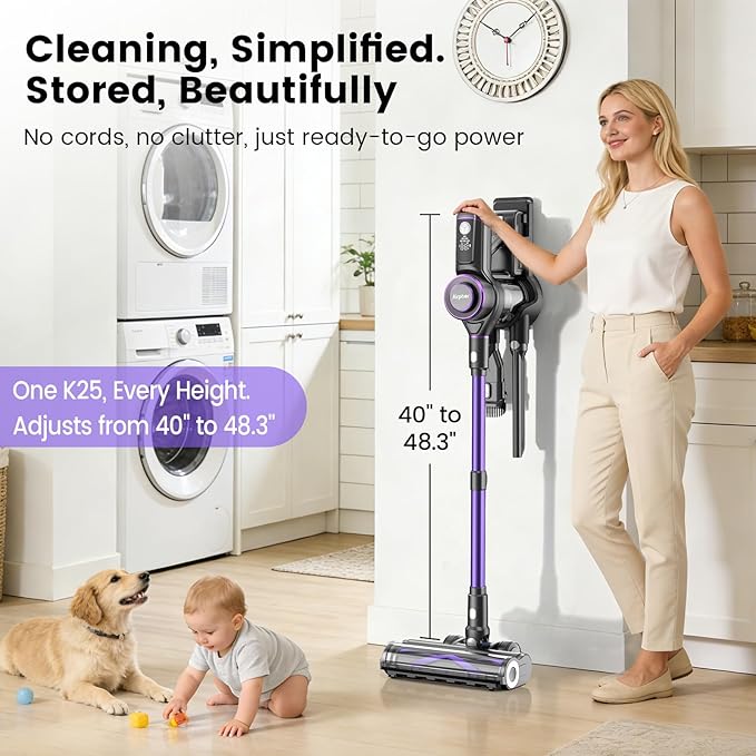 Cordless Vacuum Cleaner75Min Runtime600W 65KPA Dual Motor Pet Hair Vacuum for Home with AI Auto SuctionStick Vacuums with Self-Standing Designfor CarpetHardwood Floors