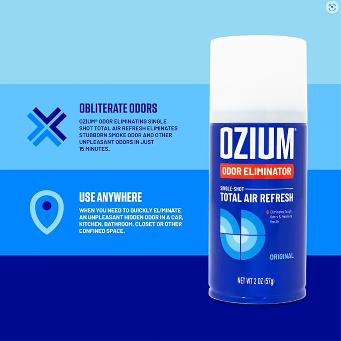 Ozium Air Sanitizer 2 oz Car Fogger: Single-Shot Smoke Odor Eliminator &amp Car Air Freshener (Original+That New Car Smell 2 Pack Variety)
