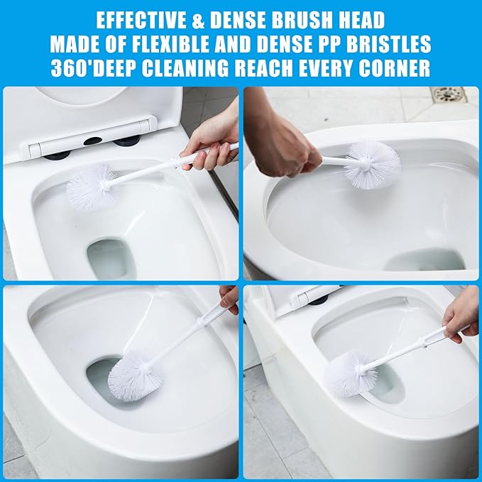 Mimorou 25 Pcs White Toilet Brush Bathroom Toilet Bowl Brush Soft Bristle Long Handle Plastic Toilet Scrubber for Bathroom