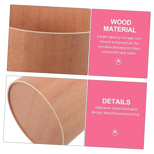 PRETYZOOM Wooden Trash Can Portable Garbage Bin for Home Office Japanese Minimalist Design Stylish Desk Wastebasket Removable Easy to Room Bedroom and More