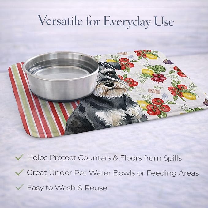 Caroline's Treasures Black &amp Silver Miniature Schnauzer Vegetables Dish Drying Mat Absorbent Dish Drying Mat Pad for Kitchen Counter Dish Drainer Mat for Countertop 14 x 21 Multicolor