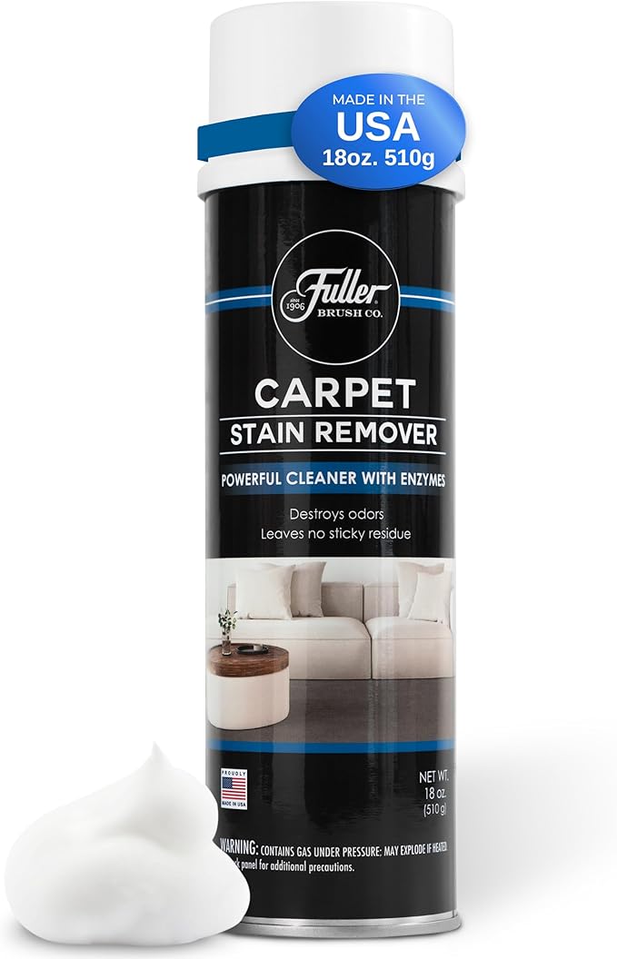 Fuller Brush Carpet Stain Remover – 18 oz Enzyme Foam Spot Cleaner for Carpets Rugs &amp Upholstery – Removes Pet Stains Coffee Wine Grease – Odor Eliminating (Pack of 3)