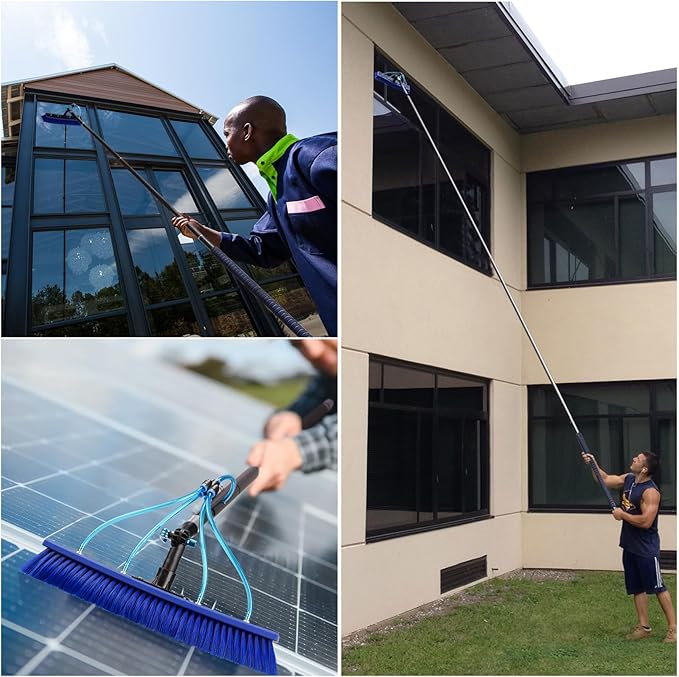 26FT Window Cleaning Brush Kit 4-26ft Adjustable Water Fed Pole Kit Solar Panel Cleaning Brush and Pole Window Roof Solar Panel Washing Cleaner Equipment Kit