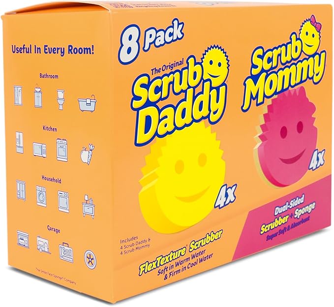 Scrub Daddy 4 Scrub Daddy Sponges &amp 4 Scrub Mommy Kitchen Sponges - Scratch-Free for Dishes &amp Multipurpose Cleaning - BPA Free &amp Made with Polymer Foam - Stain &amp Odor Resistant (8 Pack