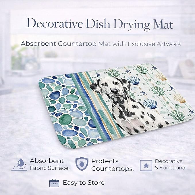 Caroline's Treasures Dalmatian Coastal Sea Glass Dish Drying Mat Absorbent Dish Drying Mat Pad for Kitchen Counter Dish Drainer Mat for Countertop 14 x 21 Multicolor
