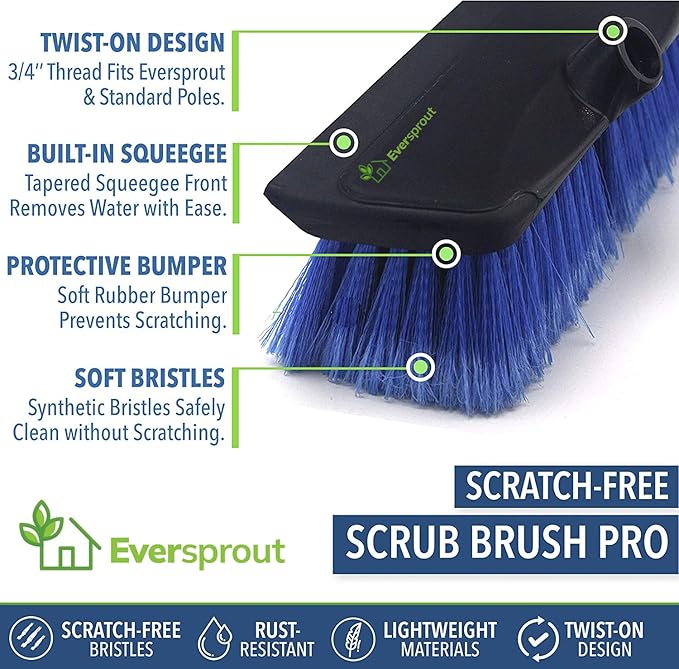 EVERSPROUT 5-to-12 Ft Car Brush with Rubber Bumper Lightweight Extension Pole Handle Soft Bristles Car Wash Brush RV Wash Brush Truck Wash Brush Boat Brush Solar Panel Cleaning Brush and Pole