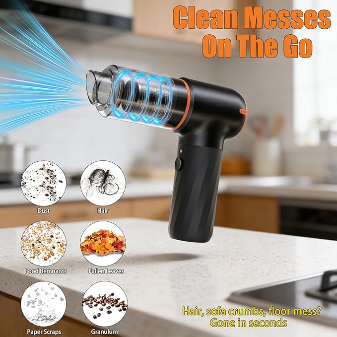 Car Vacuum Cleaner Portable Cordless with 6000PA Suction Mini Handheld Vacuums Cleaner with Air Duster and Blower High Power Hand held Cleaners for Car Home Office Pet Hair Keyboard