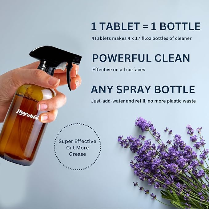 flowcheer Multi-Surface Cleaner Reusable Spray Bottles + All Purposes Cleaner Refills-Household&ampKitchen Cleaning-12 Pack Makes 204 fl oz Bottles of Spray Cleaner Lemon and Lavender Scent