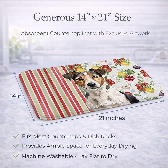 Caroline's Treasures Tricolor Russell Terrier Vegetables Dish Drying Mat Absorbent Dish Drying Mat Pad for Kitchen Counter Dish Drainer Mat for Countertop 14 x 21 Multicolor