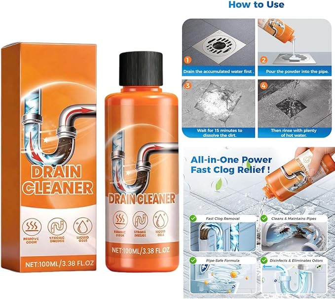 4-In-1 Powerful Pipe Unclogging PowderSink Cleaner And Deodorizer Drain Clog Remover For Kitchen Sinks Shower Drains Tubs (3PCS)