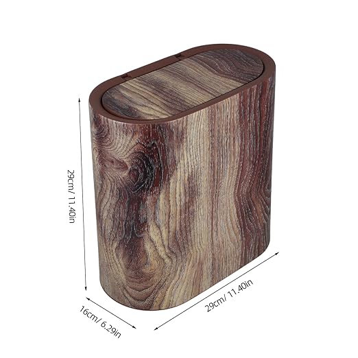 Zerodeko Rustic Lid Trash Can Space-Saving Slim Bin for Bathroom Kitchen Office Wood Grain Plastic Waste Basket